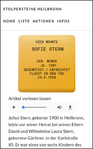 Screenshot Stolpersteine in Heilbronn