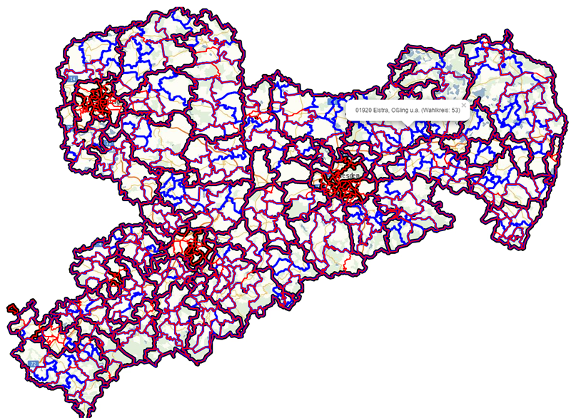 Screenshot Wahlkreise in Sachsen