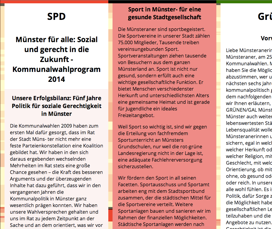 Screenshot Wahlprogramm-Matrix Kommunalwahl Münster 2014